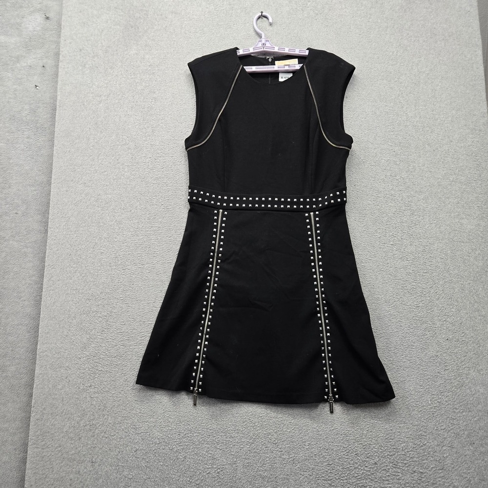 Michael Kors Women Dress XL Black Mini Fit & Flare Goth Zipper Accent Studded